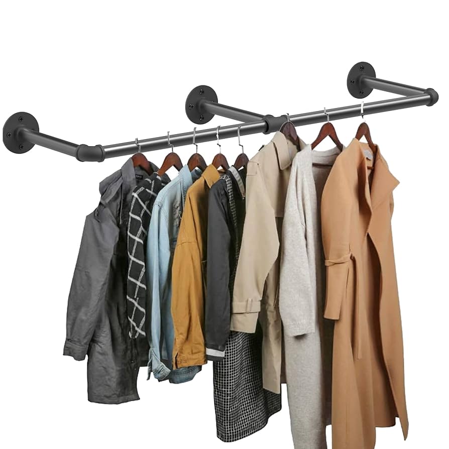 MOUTIK Industrial Pipe Clothes Hanging Rack: Wall Mounted